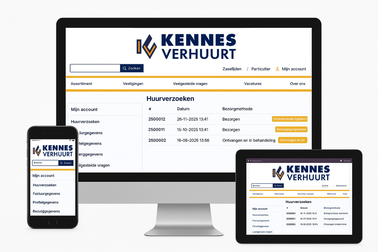Maak eenvoudig een account aan en ervaar het gemak van onze online service.  24/7 direct reserveren wanneer het jou uitkomt. Altijd een duidelijk overzicht van alle verhuurartikelen in jouw account. Transport nodig? Meld machines met één klik af en wij komen eraan. Zo werkt u efficiënt en flexibel, precies wanneer u het nodig heeft.
